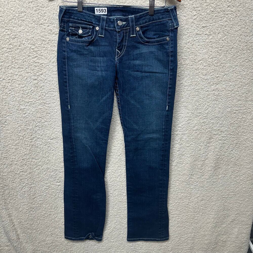 True Religion Joey Jeans Women’s 29 Dark Wash Crystal Button Flap Pocket Y2K